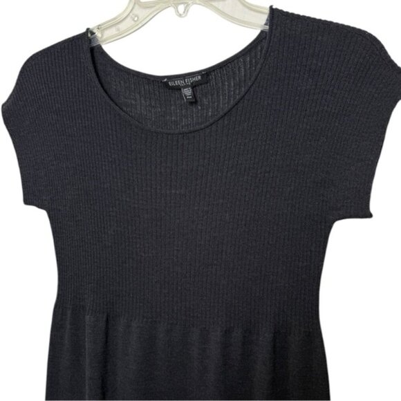 EILEEN FISHER Wool Ribbed Mini Dress Size PM Petite Medium Charcoal Grey - Picture 3 of 7